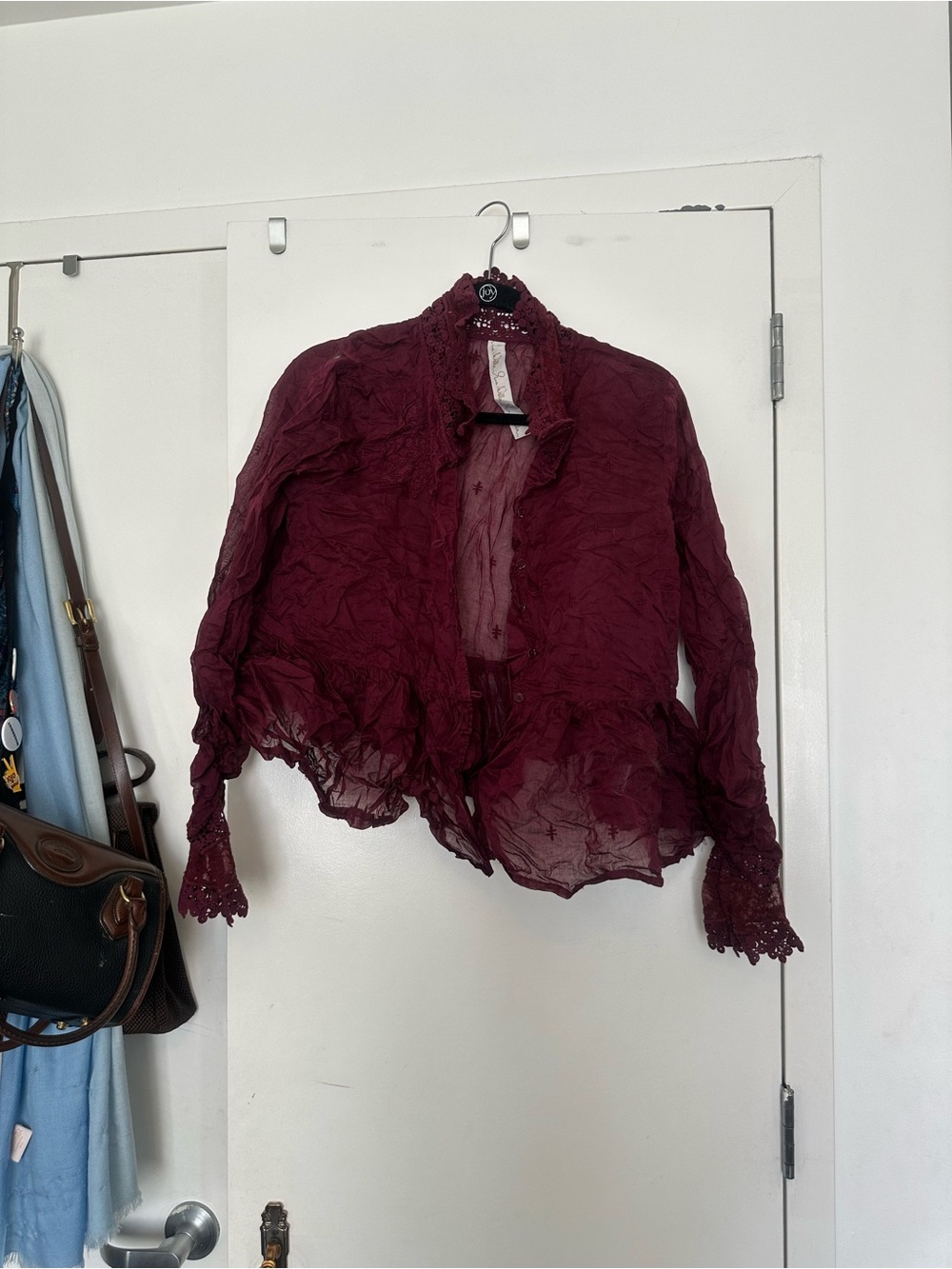 Ewa I Walla Sheer Burgundy Women's Blouse - Feminine Lace Detail
